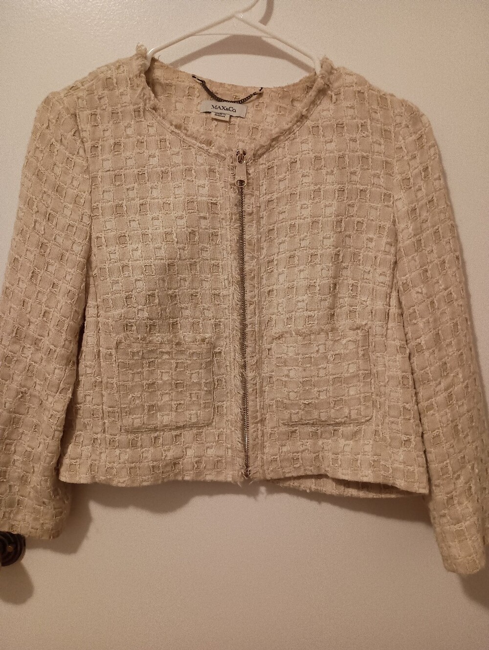 Cream Tweed Zip-Front Jacket